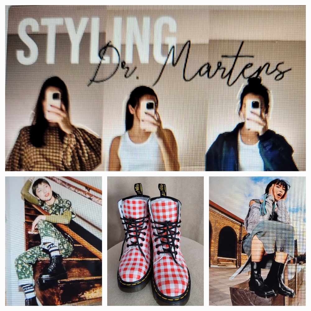 Dr. Martens Red and White Gingham Boots / 6